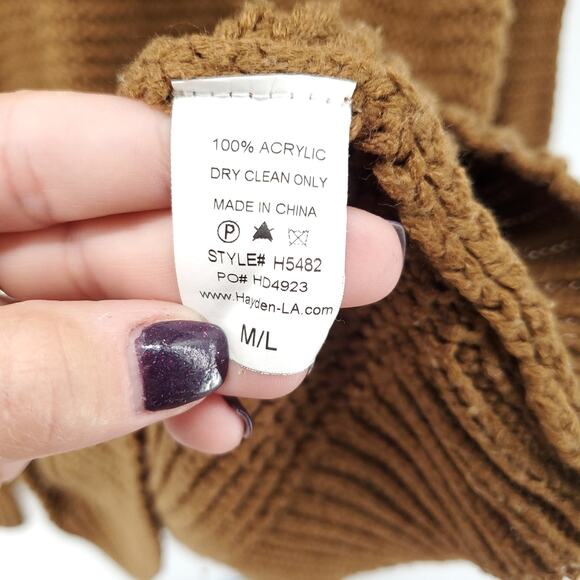 Hayden LA Oversized Boho Mustard Crew Neck Sweater Tunic Shoulder Cut Out  M/L - Picture 5 of 10